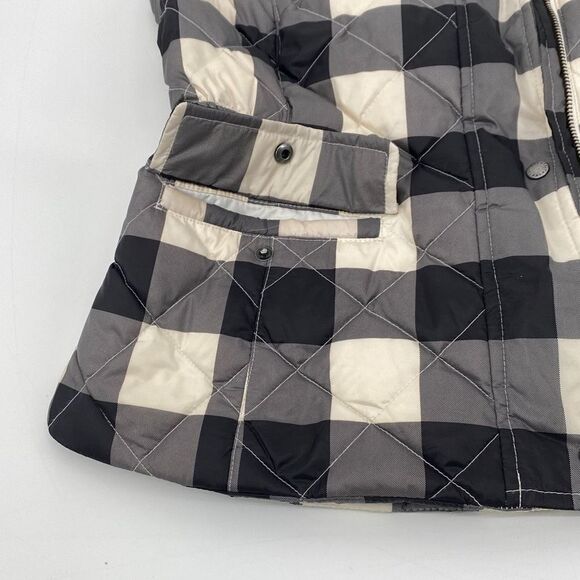 Talbots Down Filled Buffalo Vest Puffer Quilted Check Plaid Zip-Up Black Cream S - Picture 8 of 14